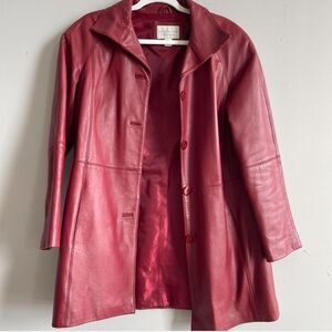 Vintage 90s Worthington Cherry Red Lambskin Leather Coat